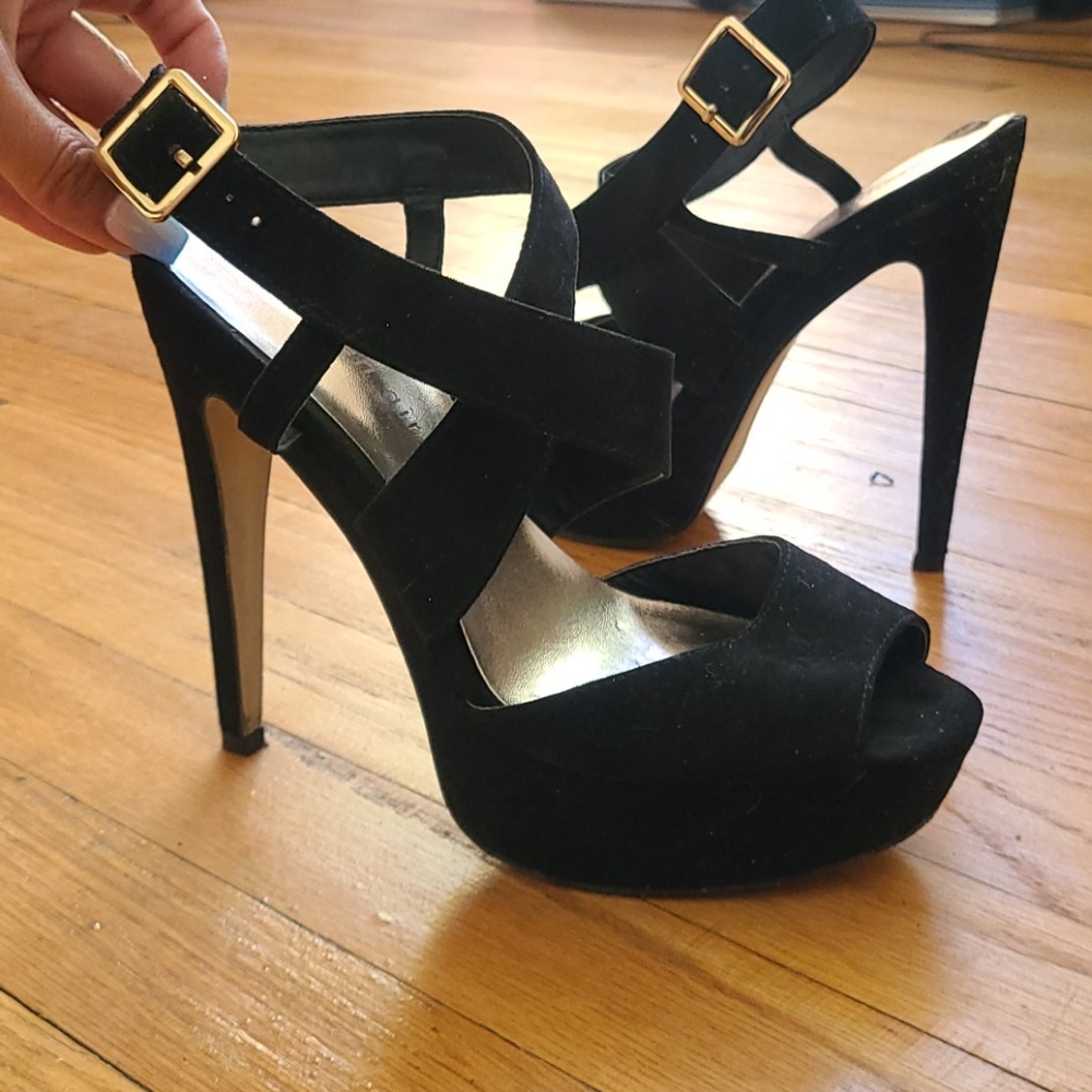 Black strappy platform heels